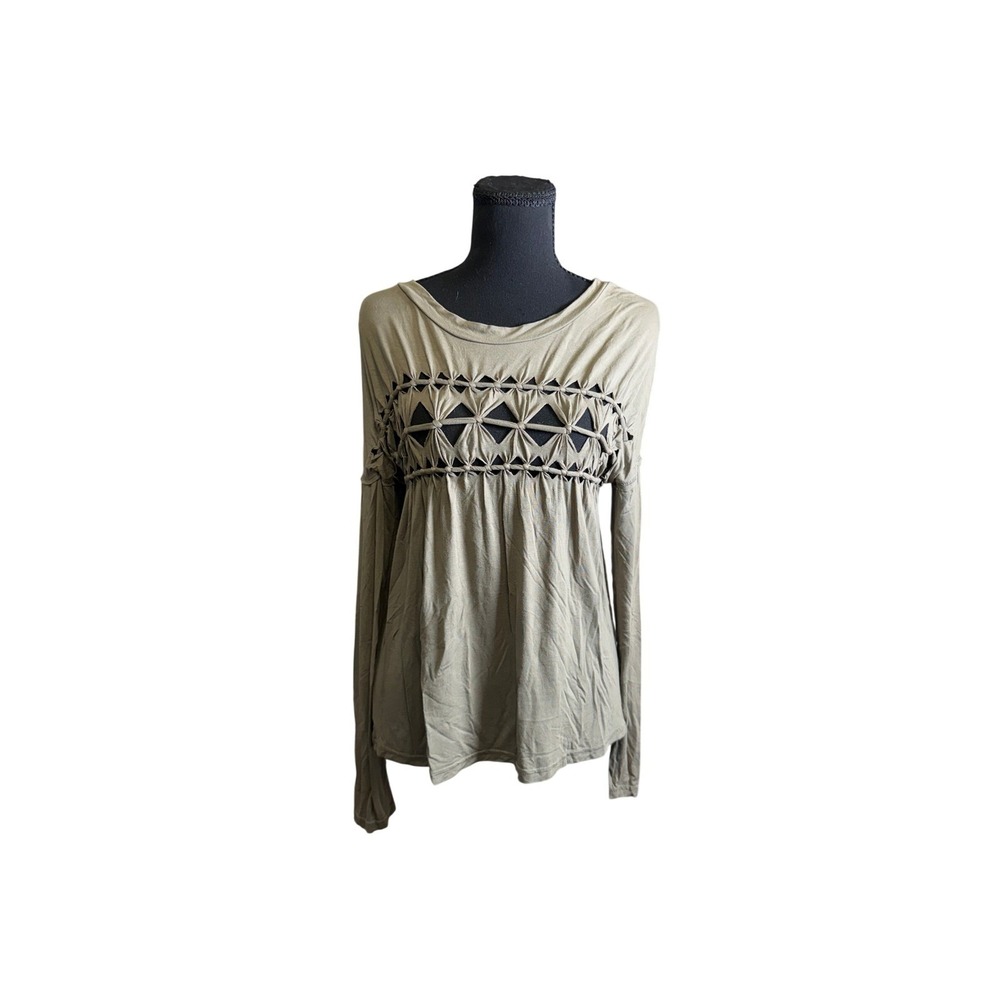 POL Long Sleeve Top Womens Small Olive Green Excellent Lattice Cutout RCT724